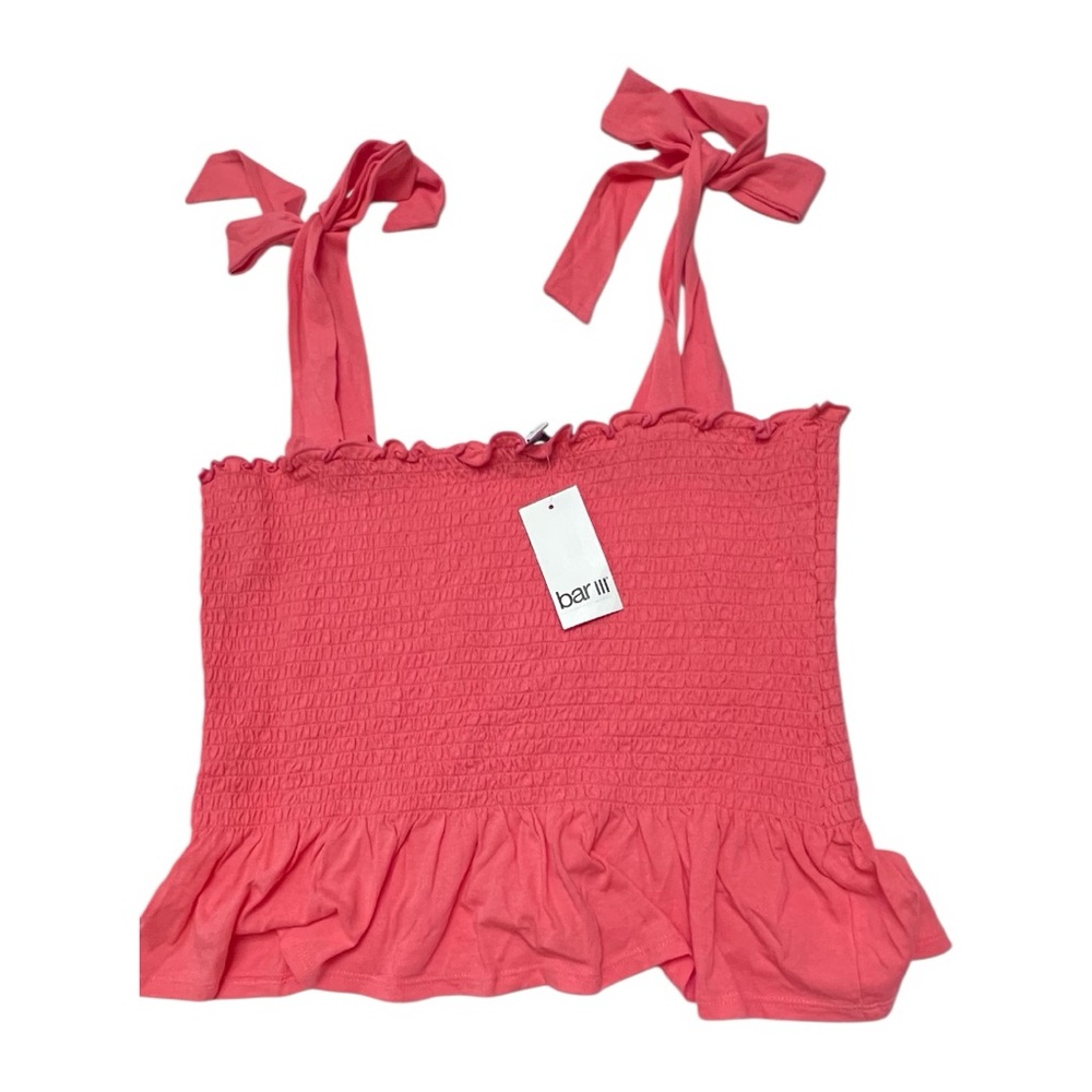 Bar III Pink Ruffled Smocked Tank Top